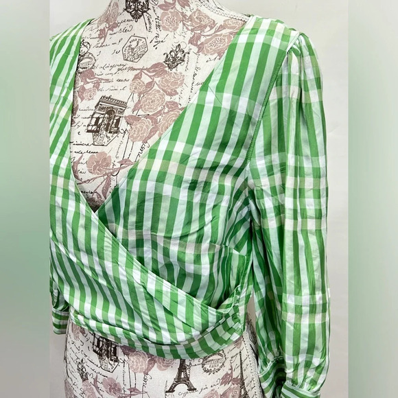 CINQ‎ A SEPT Green and white FLORA gingham surplice crop top size M - Picture 5 of 14
